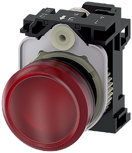 Indicador Luminoso 22 Mm Redonda Plástico Vermelho Lente Plano Com Suporte Módulo Led Com Led Integrado 230 V Ca Conexão De Mola Luz De Aviso Sirius Act Para A Sinalização De Estados De Comutação Ou Avarias Em Instalações 3SU1106-6AA20-3AA0 Siemens