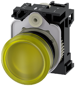 Indicador Luminoso 22 Mm Redonda Plástico Amarelo Lente Plano Com Suporte Módulo Led Com Led Integrado 230 V Ca Conexão Parafusada Luz De Aviso Sirius Act Para A Sinalização De Estados De Comutação Ou Avarias Em Instalações 3SU1106-6AA30-1AA0 Siemens