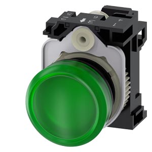 Indicador Luminoso 22 Mm Redonda Plástico Verde Lente Plano Com Suporte Módulo Led Com Led Integrado 230 V Ca Conexão De Mola Luz De Aviso Sirius Act Para A Sinalização De Estados De Comutação Ou Avarias Em Instalações Com 3SU1106-6AA40-3AA0 Siemens