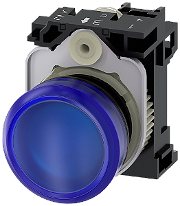 Indicador Luminoso 22 Mm Redonda Plástico Azul Lente Plano Com Suporte Módulo Led Com Led Integrado 230 V Ca Conexão Parafusada Luz De Aviso Sirius Act Para A Sinalização De Estados De Comutação Ou Avarias Em Instalações 3SU1106-6AA50-1AA0 Siemens