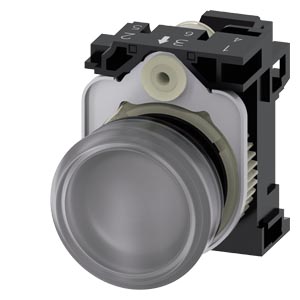 Indicador Luminoso 22 Mm Redonda Plástico Transparente Lente Plano Com Suporte Módulo Led Com Led Integrado 230 V Ca Conexão De Mola Luz De Aviso Sirius Act Para A Sinalização De Estados De Comutação Ou Avarias Em 3SU1106-6AA70-3AA0 Siemens