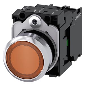 Botão Iluminado 22 Mm Redondo Metal De Alto Brilho Âmbar Botão De Pressão Plano Tecla Com Retorno Com Suporte 1NA Módulo Led Com Led Integrado CA/24V Cc Conexão Parafusada Botão De Pressão Iluminado Sirius Act Para A 3SU1152-0AB00-1BA0 Siemens