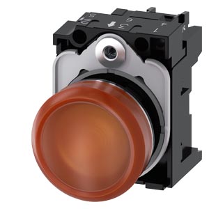 Indicador Luminoso 22 Mm Redondo Metal De Alto Brilho Âmbar Lente Plano Com Suporte Módulo Led Com Led Integrado Ca 110 V Conexão Parafusada Luz De Aviso Sirius Act Para A Sinalização De Estados De Comutação Ou Avarias Em 3SU1153-6AA00-1AA0 Siemens