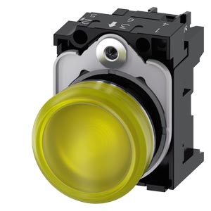 Indicador Luminoso 22 Mm Redondo Metal De Alto Brilho Amarelo Lente Plano Com Suporte Módulo Led Com Led Integrado 230 V Ca Conexão Parafusada Luz De Aviso Sirius Act Para A Sinalização De Estados De Comutação Ou Avarias Em 3SU1156-6AA30-1AA0 Siemens