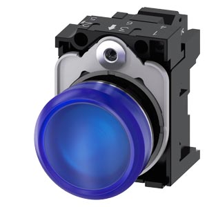 Indicador Luminoso 22 Mm Redondo Metal De Alto Brilho Azul Lente Plano Com Suporte Módulo Led Com Led Integrado 230 V Ca Conexão De Mola Luz De Aviso Sirius Act Para A Sinalização De Estados De Comutação Ou Avarias Em 3SU1156-6AA50-3AA0 Siemens