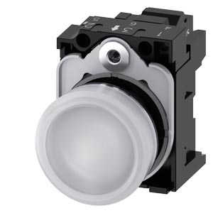 Indicador Luminoso 22 Mm Redondo Metal De Alto Brilho Branco Lente Plano Com Suporte Módulo Led Com Led Integrado 230 V Ca Conexão De Mola Luz De Aviso Sirius Act Para A Sinalização De Estados De Comutação Ou Avarias Em 3SU1156-6AA60-3AA0 Siemens