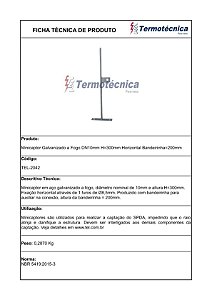 Minicaptor Galv. A Fogo Diam. Nominal=10Mm H=300Mm Fixacao Horizontal Com Bandeirinha P/ Conexao Tel-2042 Termotécnica