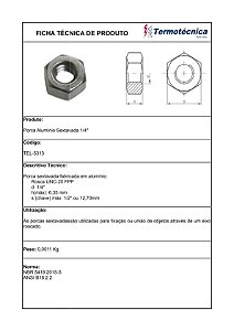 Porca Aluminio Sext 1/4 P . Tel-5313 Termotécnica