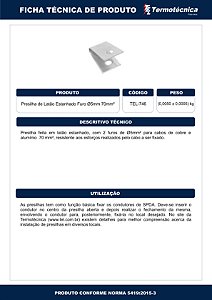 Presilha De Latao Estanhado Furo 5Mm P/ Cabos De 70Mm2 Tel-746 Termotécnica