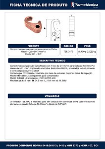 Conector A Compressao P/ Aterramento Tipo Cabo-Haste Cabo 50-70 Mm2 Haste 5/8-3/4 Pol Tel-3470 Termotécnica