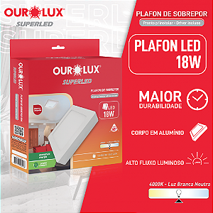 Luminária Tipo Plafon Led Sobrepor 18W Biv4000K Quadrado 03215B Ourolux