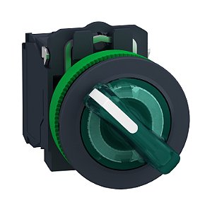 Comutador Luminoso Faceado Ø30Mm Plástico, 2 Posições Fixas, Verde, Na+Nf, 24Vca/Cc XB5FK123B5 SCHNEIDER