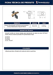 Grampo Terra Simples em Bronze Com acessorios em Aço Galvanizado a Fogo 16-70MM2 TEL6170 Termotécnica