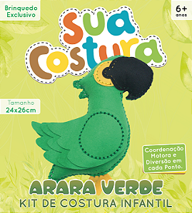 Arara Verde (Papagaio) - Montessori - Brinquedo Kit de Costura Infantil em Feltro - DIY
