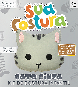 Gato Cinza - Montessori - Brinquedo Kit de Costura Infantil em Feltro - DIY