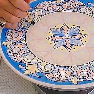 Aula Online de pintura em cerâmica - Italiano borda azul