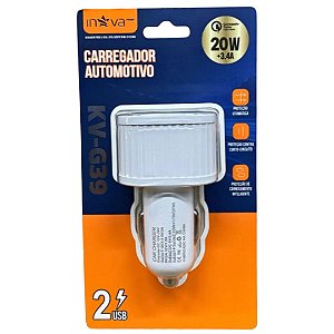 KV-G39 CARREGADOR AUTOMOTIVO 2 USB 20W +3.4A INOVA PRIME