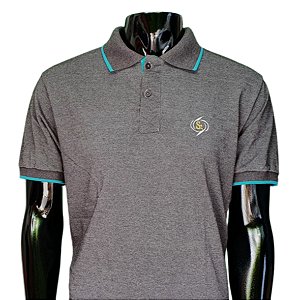 Camisa Polo Masculina - Criações Freitas -  Cinza/Azul Claro