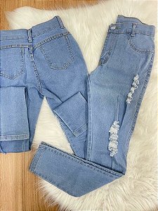 Calça Jeans Clara Cintura Alta Destroyed Com Bolsos