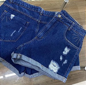 Shorts Jeans Strass Com Brilho Barra Dobrada Plus Size