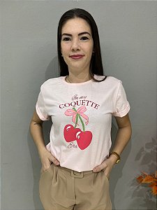T-shirt Camiseta  Cereja Rosa Algodão