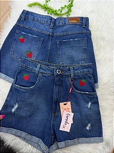 Shorts Jeans Destroyed Barra Morango