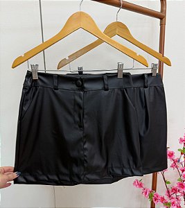 Saia Shorts Couro fake Preto
