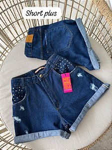 Shorts Jeans Detalhes Plus Size