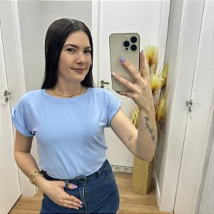 Blusa Manga Dobrada Claudia Azul