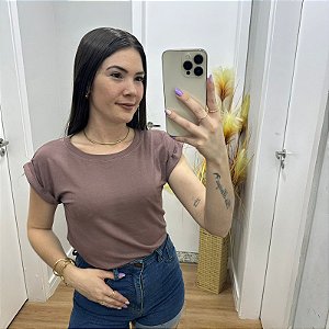 Blusa Manga Dobrada Claudia Marrom Capuccino
