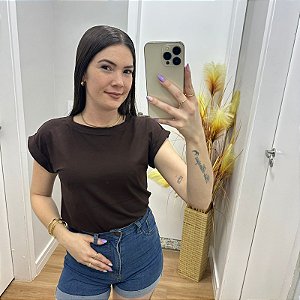Blusa Manga Dobrada Claudia Marrom Café