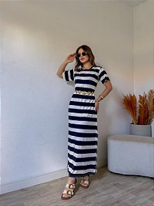 Vestido Listra Azul Marinho