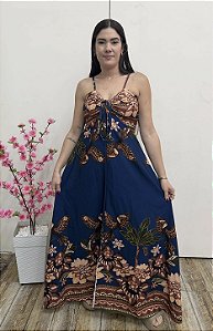 Vestido Tropical Amarração azul marinho