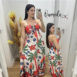 Vestido Tropical Arara Laranja