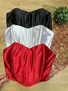 Cropped Corselet Acetinado Tomara que caia