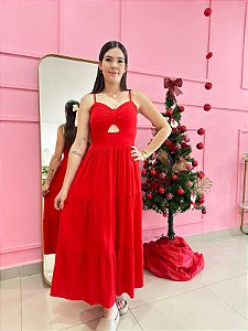 Vestido Midi Vermelho Viscolinho