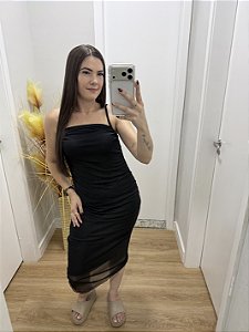 Vestido Tulle Preto Liso