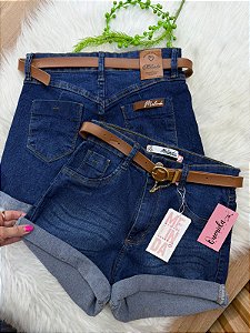 Shorts jeans lapela escuro Cinto