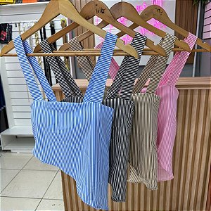 Cropped Bata Listrado Assimétrica