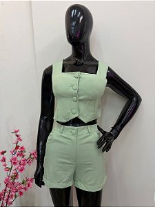 Conjunto Linho Botões Verde