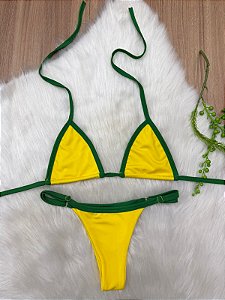 Biquini Fita Duplo Amarelo alça Verde