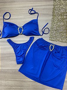 Biquini com Saia Suplex 3 peças Azul bic