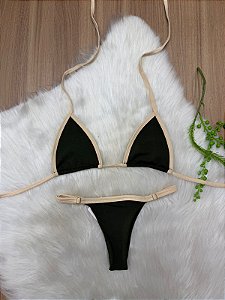 Biquini Fita Duplo Verde militar Alça bege