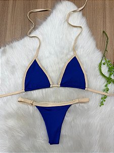 Biquini Fita Duplo Azul Bic Alça Bege