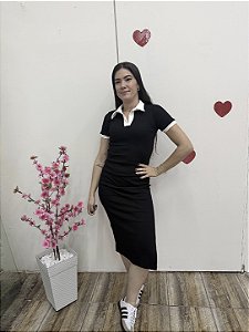Vestido Ribana Manga Gola Polo