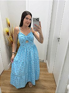 Vestido Midi Cereja Azul