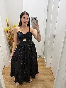 Vestido Midi Cereja Preto