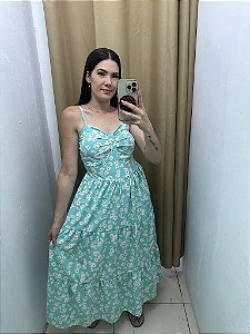 Vestido Midi Floral fechado Verde água