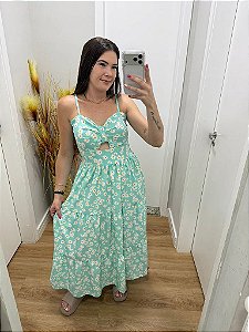 Vestido Midi Florzinha Verde água