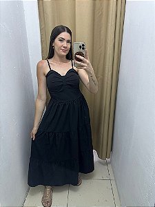 Vestido Midi Liso Preto
